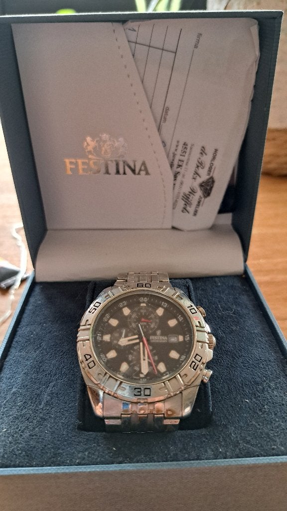 Oud festina uurwerk met doos, Overige merken, Overige materialen, Gebruikt, Polshorloge