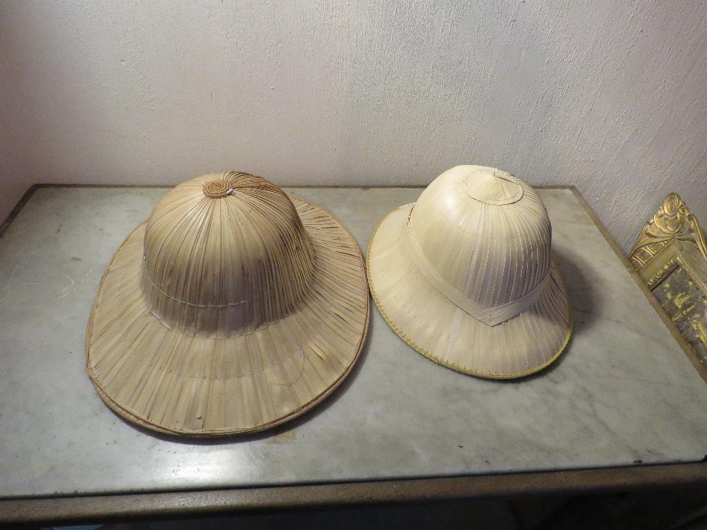 Safarihelmen palmblad set van 2, Antiek en Kunst, Ophalen of Verzenden