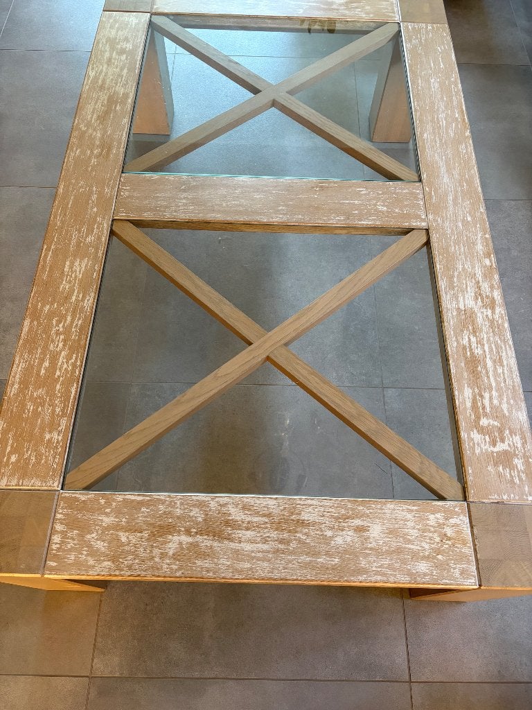 Salontafel met glazen tabletten, 100 à 150 cm, Moins de 50 cm, Comme neuf, Landelijk