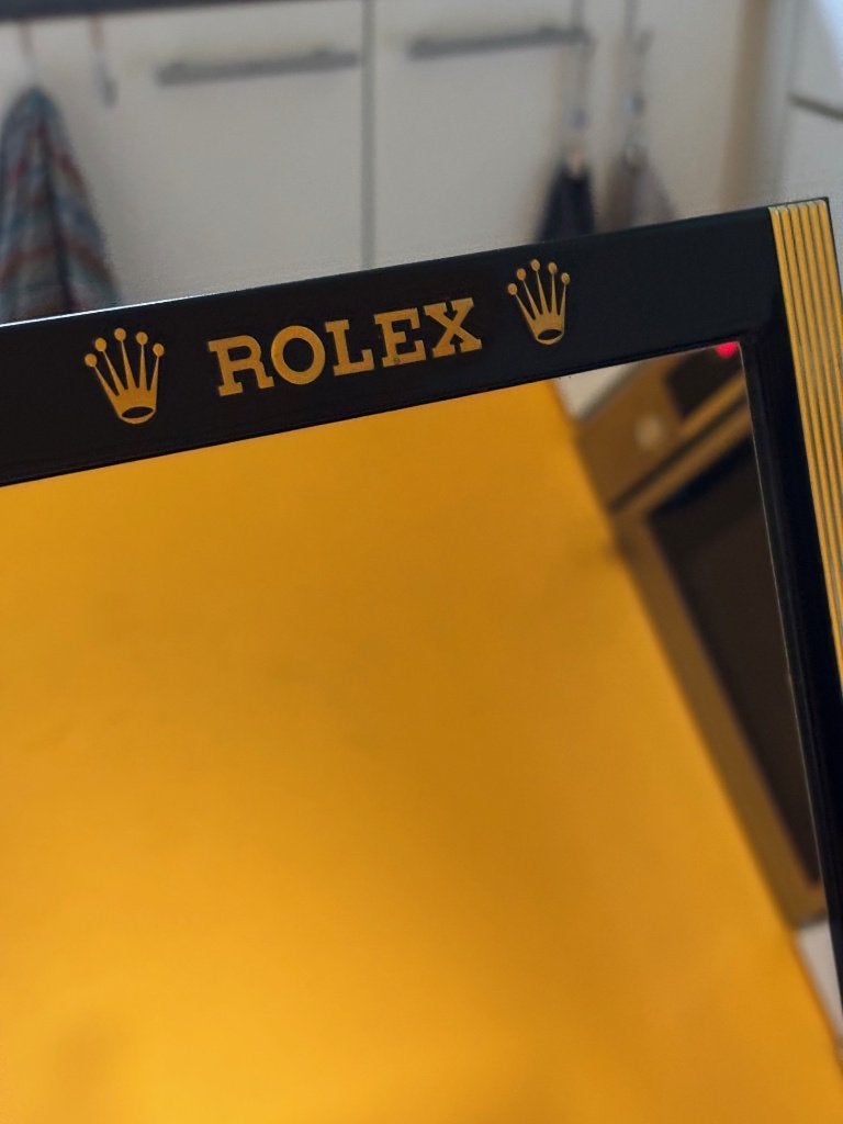 Miroir de comptoir Rolex vintage – Authentique des années 70, Maison & Meubles, Moins de 100 cm, Comme neuf, Enlèvement, Rectangulaire
