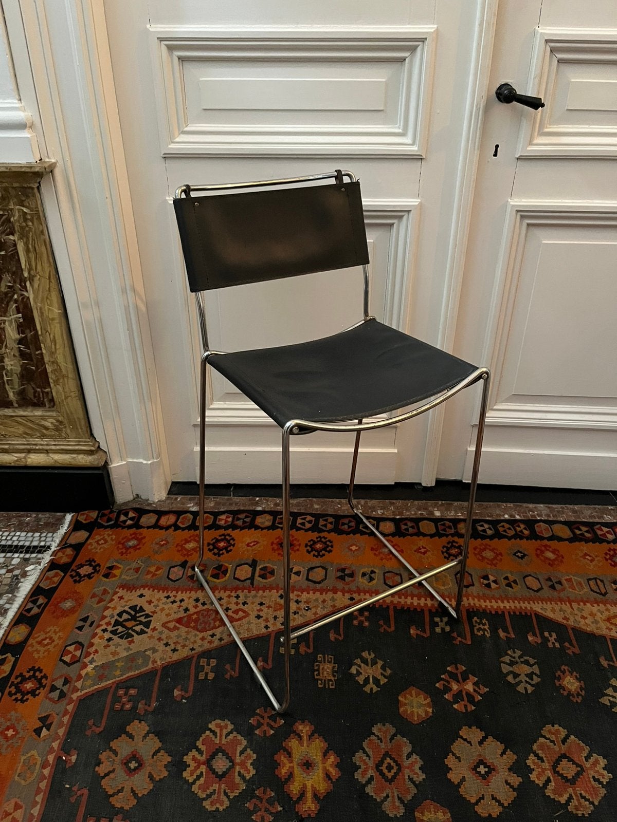 VINTAGE DESIGN HOGE  KRUK BARKRUK ITALIË CHROOM ZWART LEER, Enlèvement
