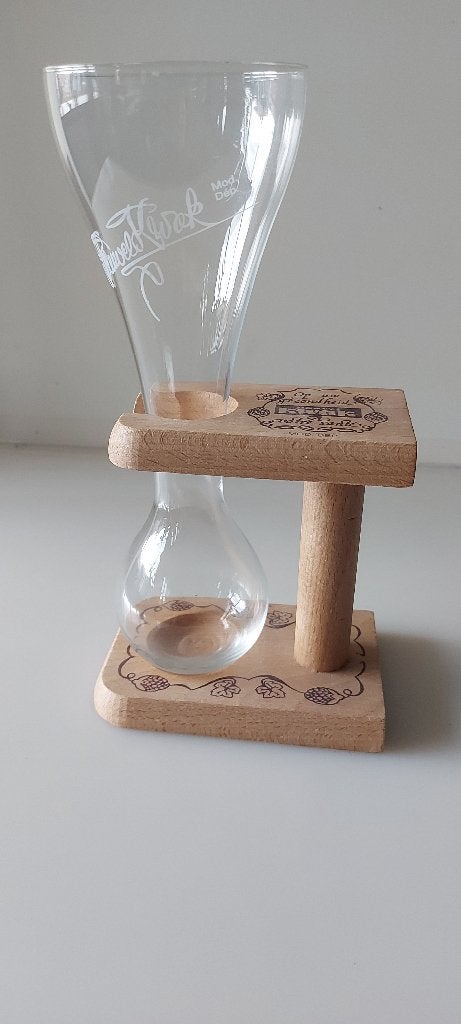 Kwakglas in houten houder nieuw., Verzamelen, Biermerken, Ophalen of Verzenden, Nieuw, Glas of Glazen, Overige merken