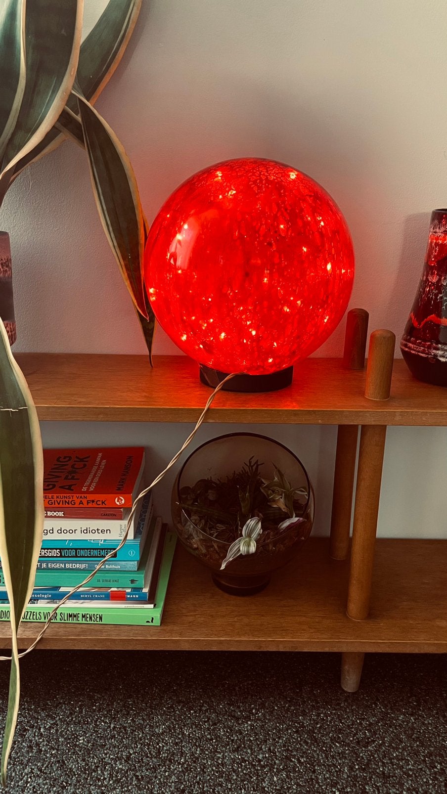 Tafel lamp vintage look, Huis en Inrichting, Rood, Ophalen, Zo goed als nieuw, Glas