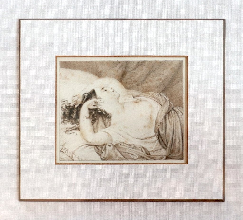 Oude gravure prent liggende vrouw – ingelijst 35x37cm, Antiek en Kunst, Ophalen, Ingelijst, 35 cm, Gravure