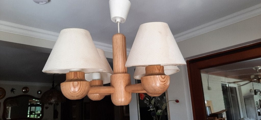 Lot : Lustre en bois et 2 appliques assorties, Enlèvement, Utilisé, Bois, Moderne campagnard