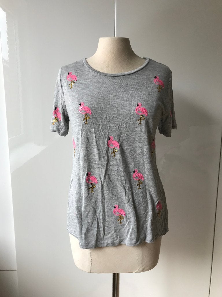 Flamingo T-Shirt Grijs, Ophalen of Verzenden, Korte mouw, Maat 36 (S), Grijs
