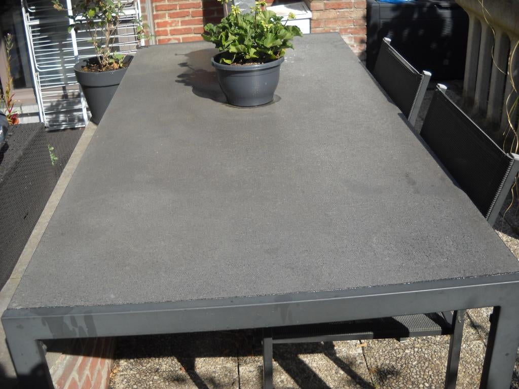 tuin tafel in glas en metaal 2m lang, Ophalen, Gebruikt, Metaal
