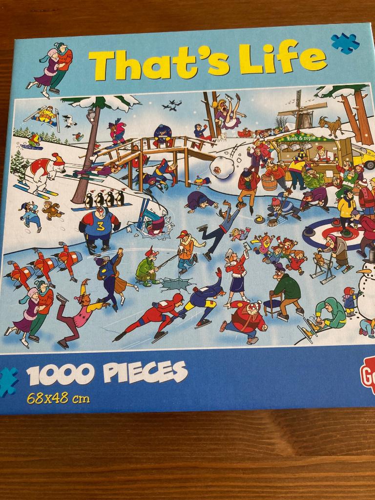 Puzzel van 1000 stukjes: That's Life Winter Fun Puzzel, Hobby en Vrije tijd, Ophalen of Verzenden, 500 t/m 1500 stukjes, Gebruikt