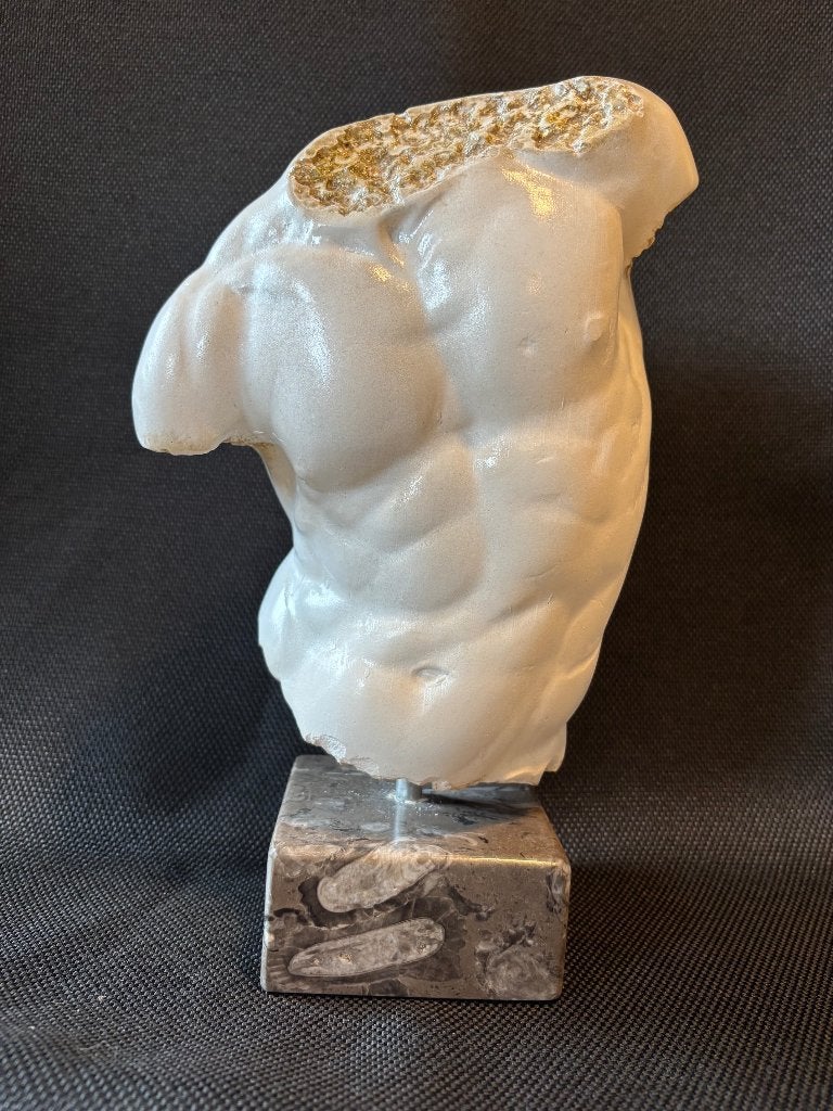 Torso in gereconstitueerd marmer, "Torso Gaddi”, 30 cm H, Ophalen, Buste, 20 - 50 cm, Wit