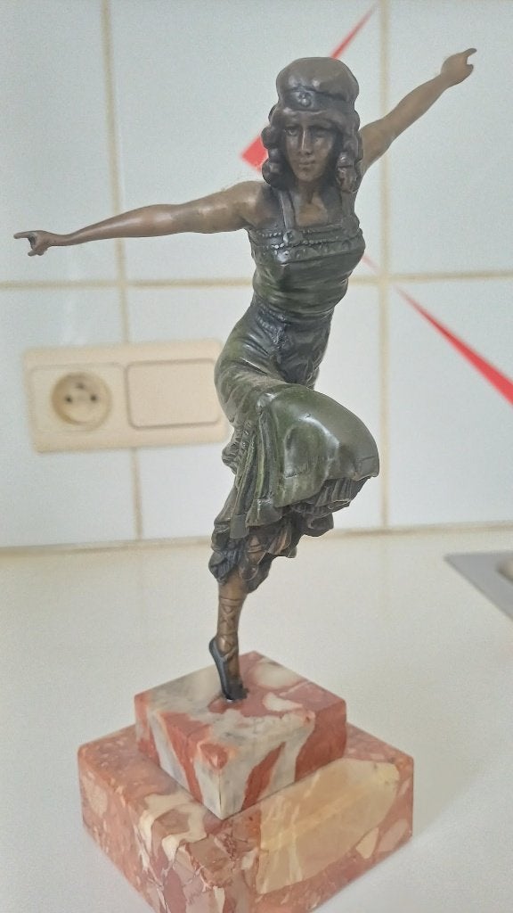 Art Deco Bronzen Beeld Danseres - R. Peyre - 24cm, Ophalen, Brons