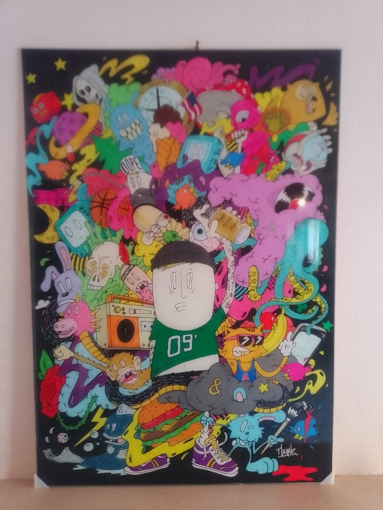 Portret in glas, Antiquités & Art, Art | Peinture | Moderne, Enlèvement, Verre, Portrait