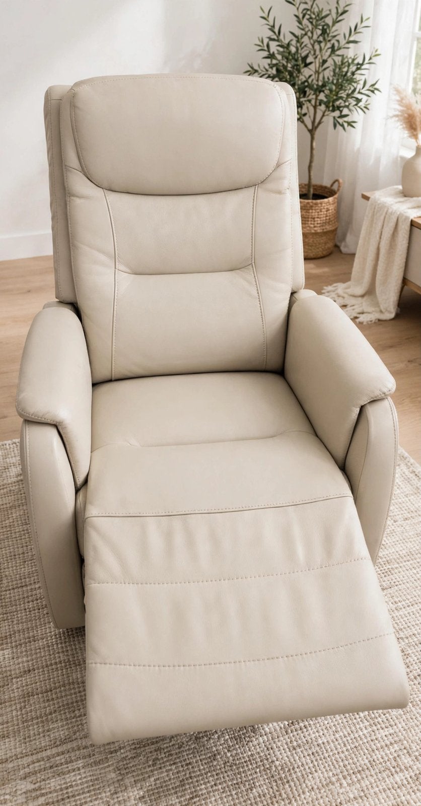 Beige Lederen Relaxfauteuil Elektrisch -Voetsteun Kantelbaar, Ophalen, Gebruikt, Leer