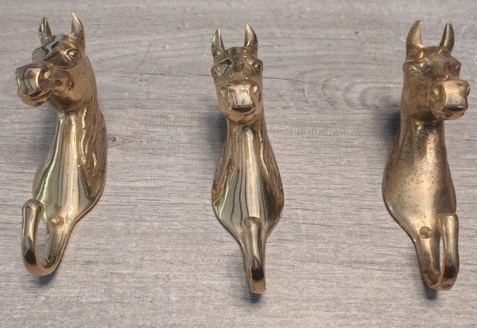 Set van 3 koperen kapstokhaken voor paardenmodel, Antiek en Kunst, Ophalen