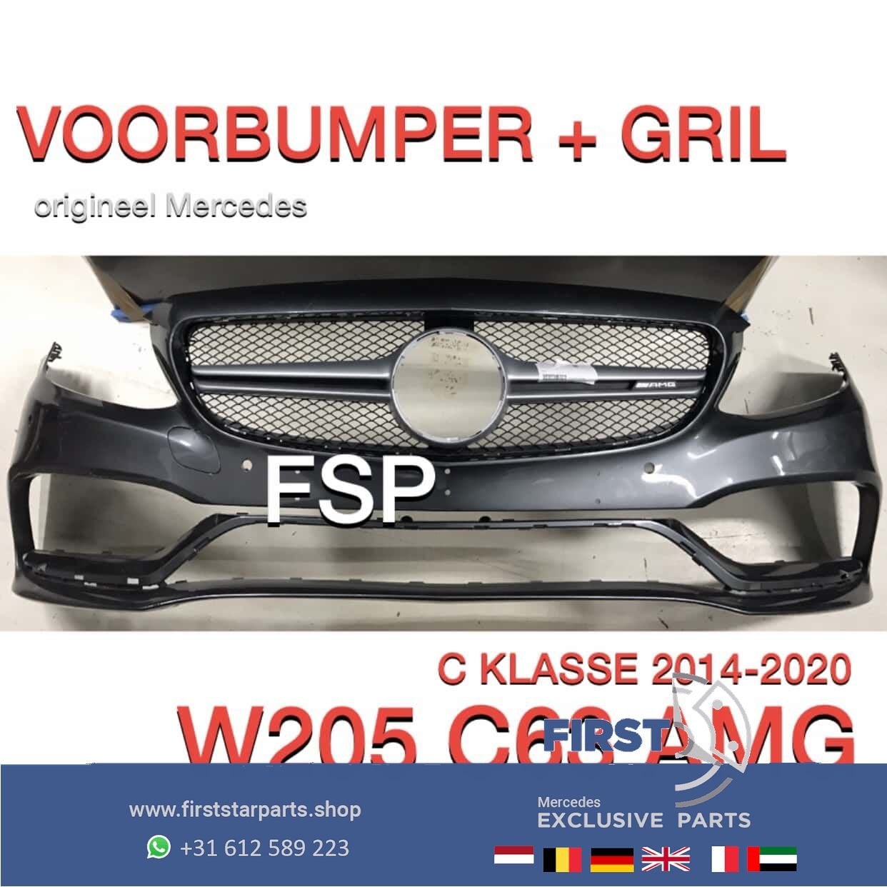 W205 C205 MERCEDES C Klasse 63 AMG VOORBUMPER + GRIL 2014-20, Gebruikt, -, Voor, Ophalen of Verzenden