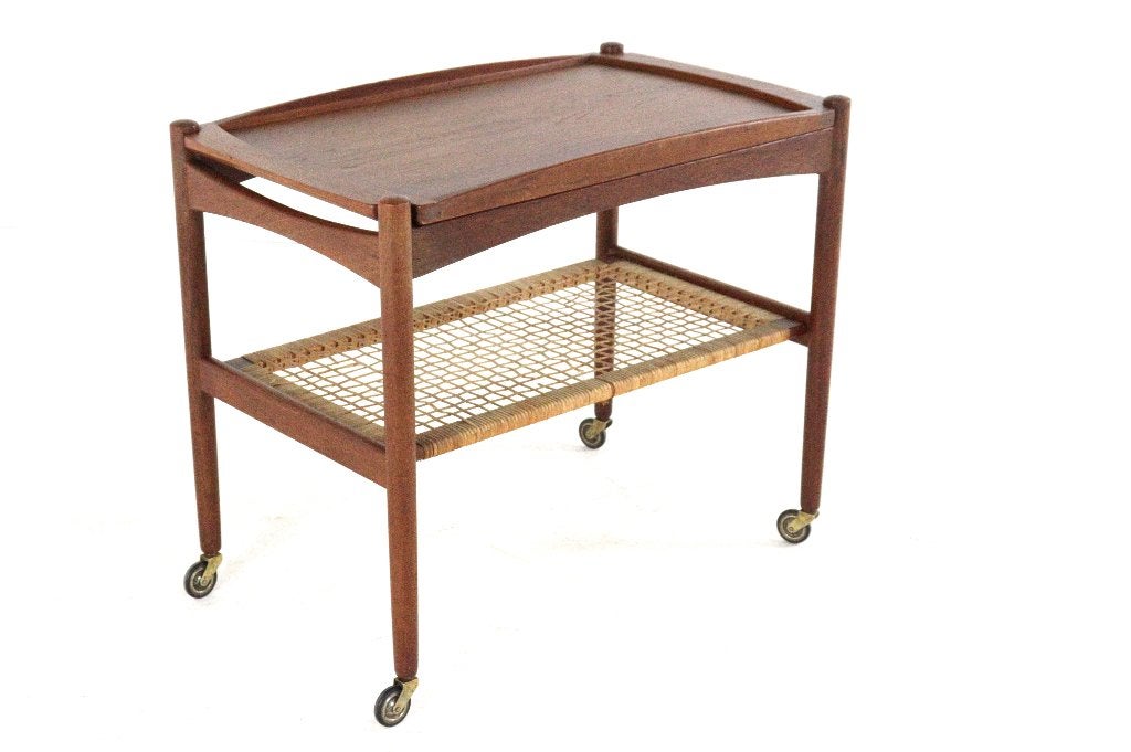 Vintage Hundevad trolley serveerwagen Deens met dienblad, 50 tot 100 cm, Ophalen of Verzenden, Zo goed als nieuw, Teakhout