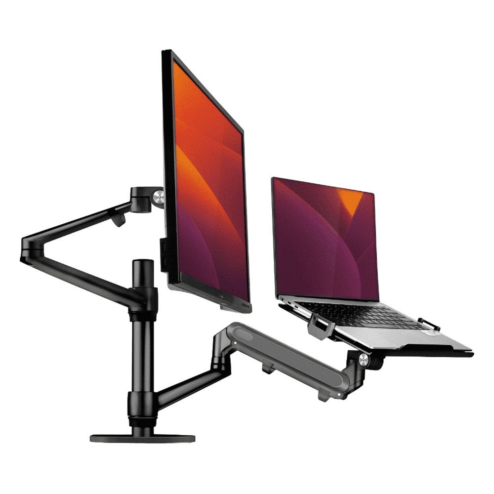 Alberenz double support bras écran + laptop avec ressort gaz, Computers en Software, Ophalen, Gebruikt, Alberenz, In diepte verstelbaar