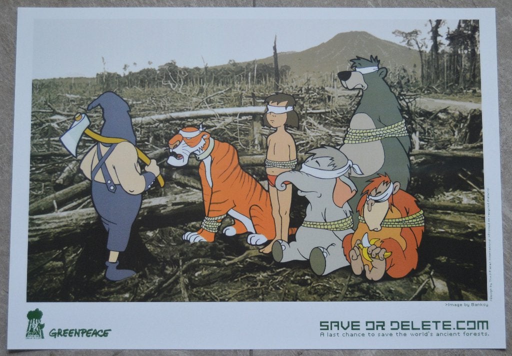 Poster;  GREENPEACE. Ontwerp; BANKSY.  "Save or deleate", Verzamelen, Ophalen