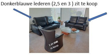 Donkerblauwe Lederen zetels tweeënhalf zit en en driezit, Ophalen, Gebruikt, 150 tot 200 cm, Leer