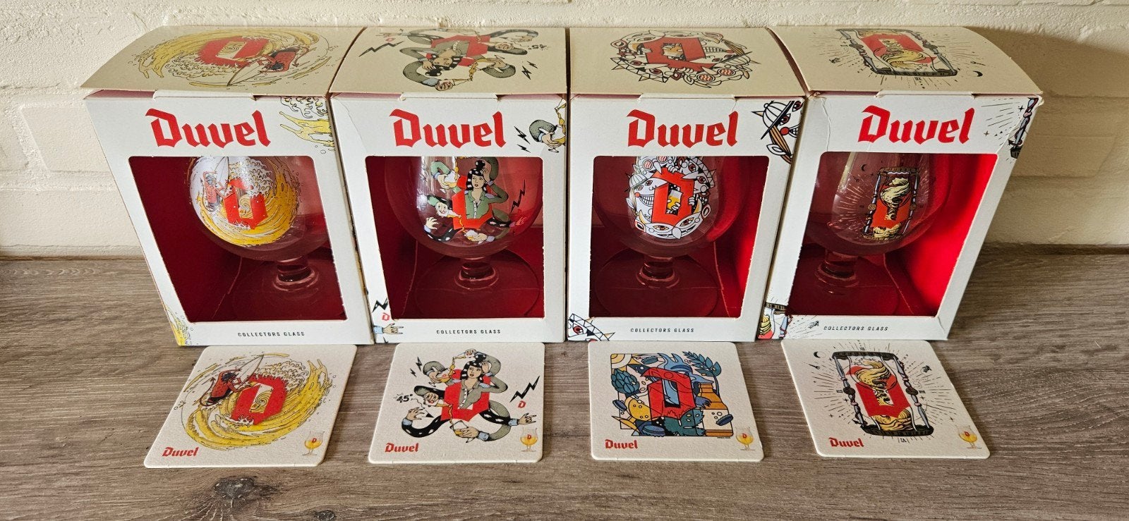 Setje duvel glazen met bijhorende viltjes, Verzamelen, Biermerken, Ophalen of Verzenden, Viltje(s), Duvel