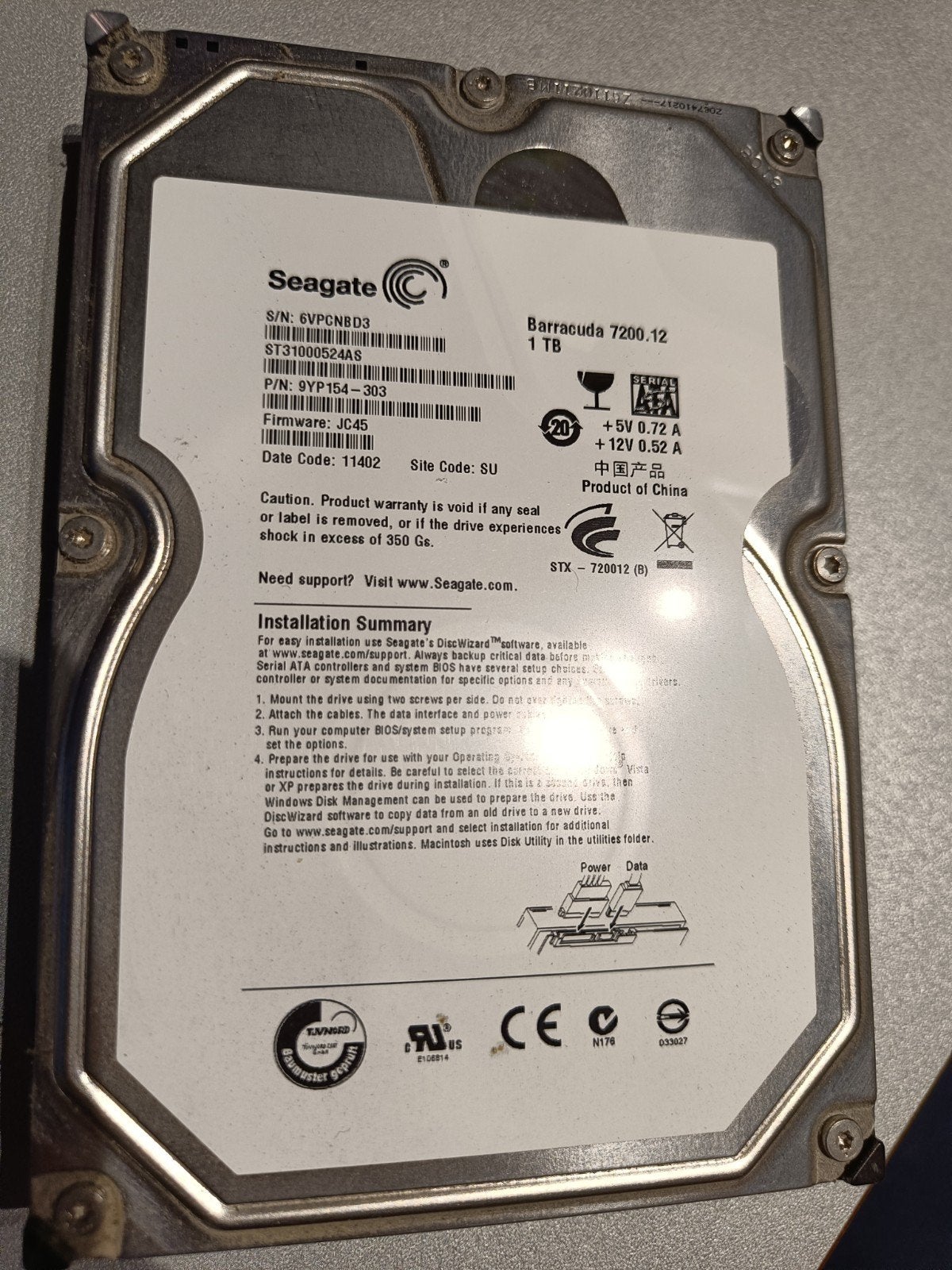 Seagate Barracuda 1TB, Informatique & Logiciels, Interne, Utilisé, Seagate, Desktop