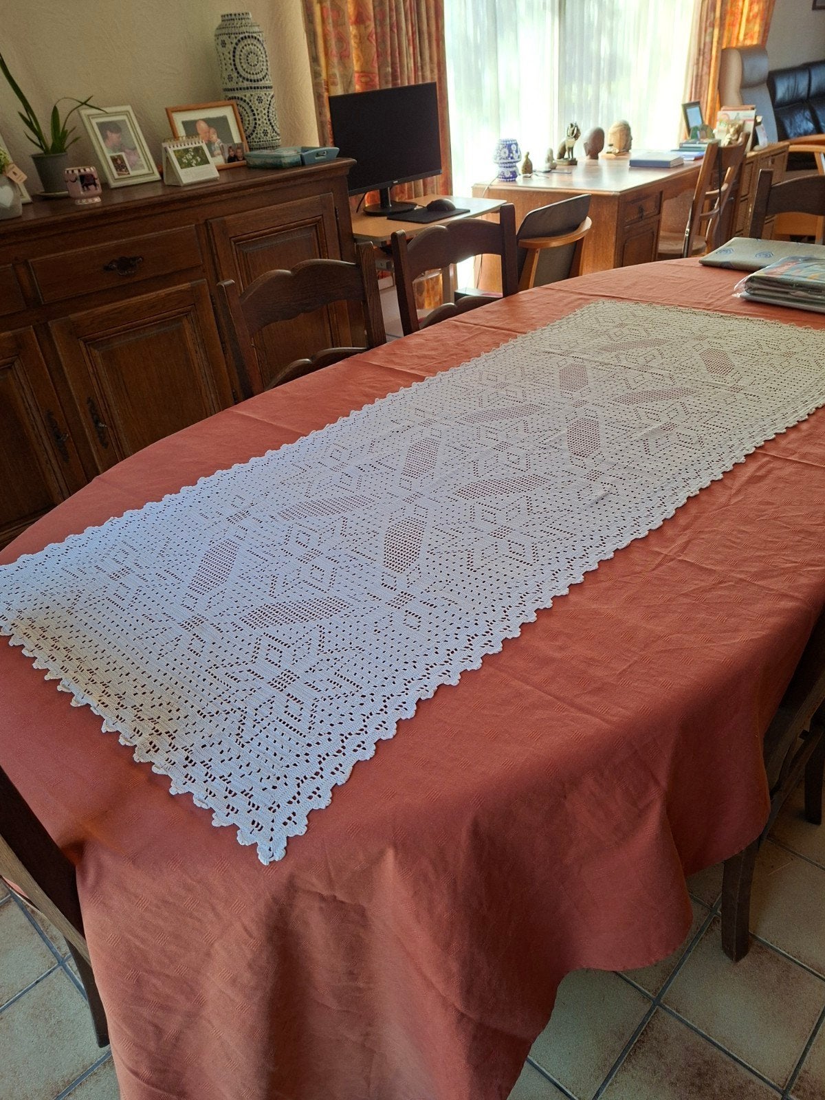Haak voor tafelloper. Handgemaakt. 1m54 bij 62cm., Tafelloper, Ophalen of Verzenden