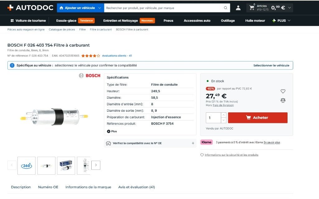 filtre à carburant BMW, Autos : Pièces & Accessoires, Enlèvement ou Envoi, Neuf, BMW