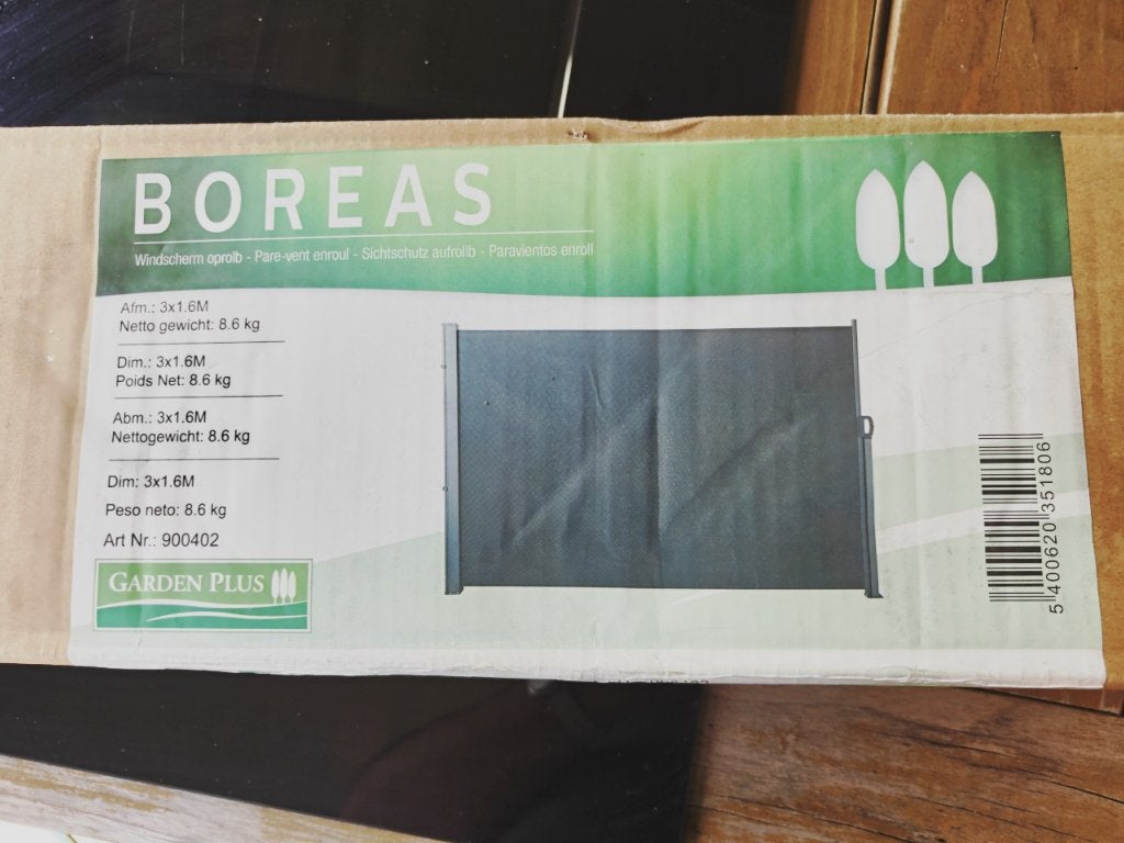 Boreas enkelvoudig oprolbaar windscherm 3x1,6 m, Tuin en Terras, Overige Tuin en Terras, Ophalen, Nieuw
