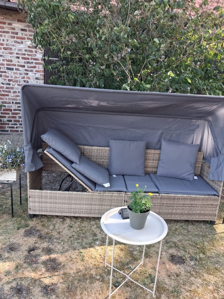 Praktische tuinbank met luifel, Ophalen, 4 zitplaatsen, Kunststof, Nieuw