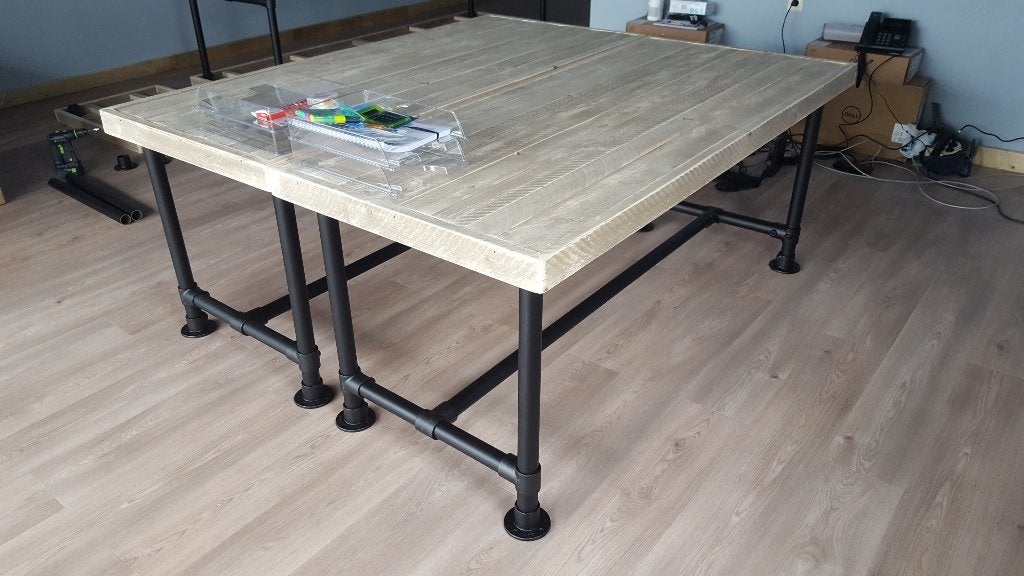 Uniek bureau van steigerhout en staal in elke maat en vorm, Huis en Inrichting, Vintage, Ophalen, Nieuw, Hout