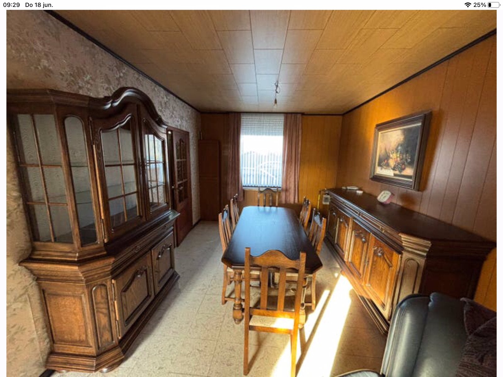 Eiken eetkamer, Ophalen, Zo goed als nieuw, 4 tot 6 stoelen