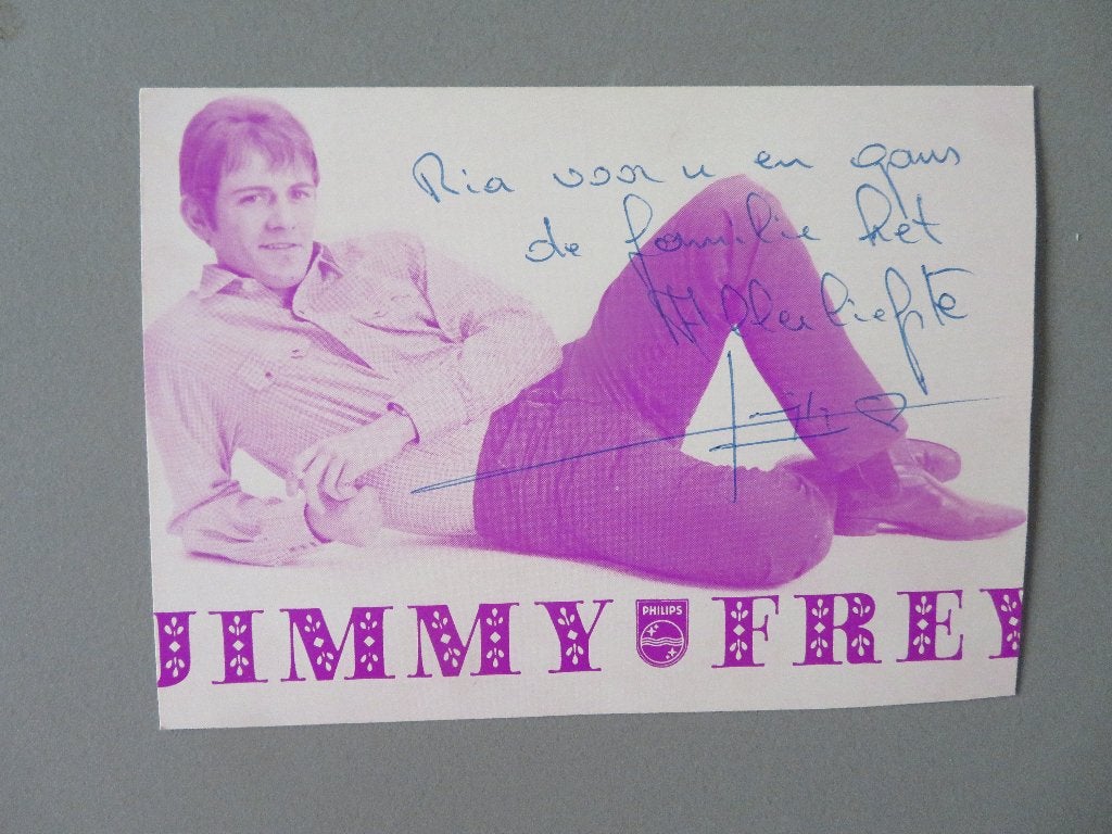 Philips records gesigneerde fankaart zanger Jimmy Frey, Verzamelen, Ophalen of Verzenden, Zo goed als nieuw, Foto of Kaart, Gesigneerd