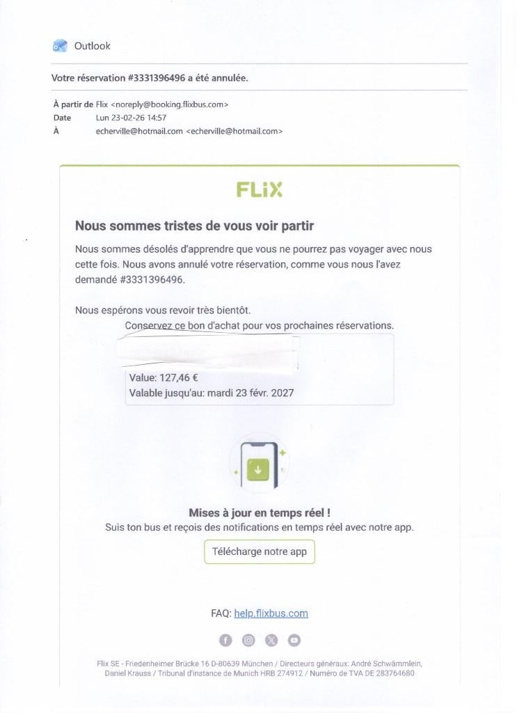Bon achat Flixbus, Tickets & Billets, Une personne, Bus, Métro ou Tram, Autres types