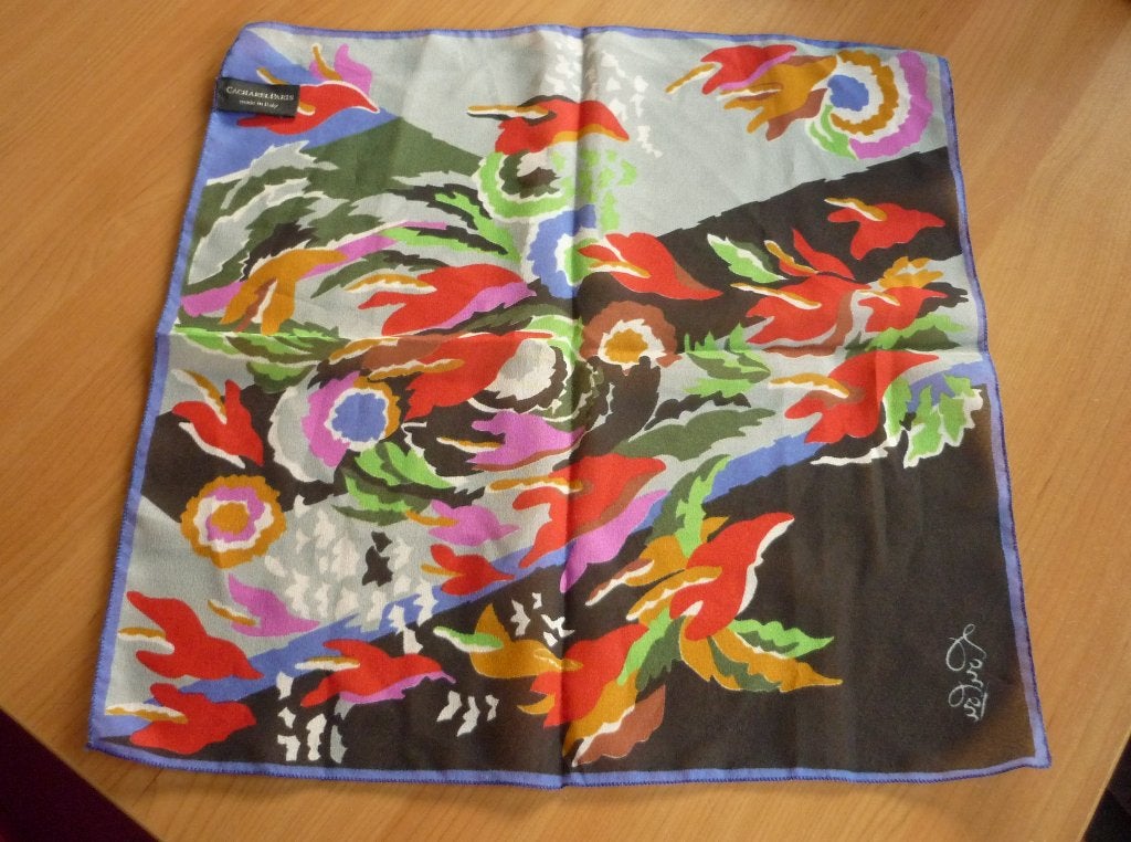 Vintage Blauw paars voile doek sjaal bandana Loulou Cacharel, Ophalen of Verzenden, Sjaal