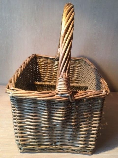 Rieten flessenmand 6 flessen - vintage wilgentenen, Overige materialen, Gebruikt, Mand, Ophalen of Verzenden