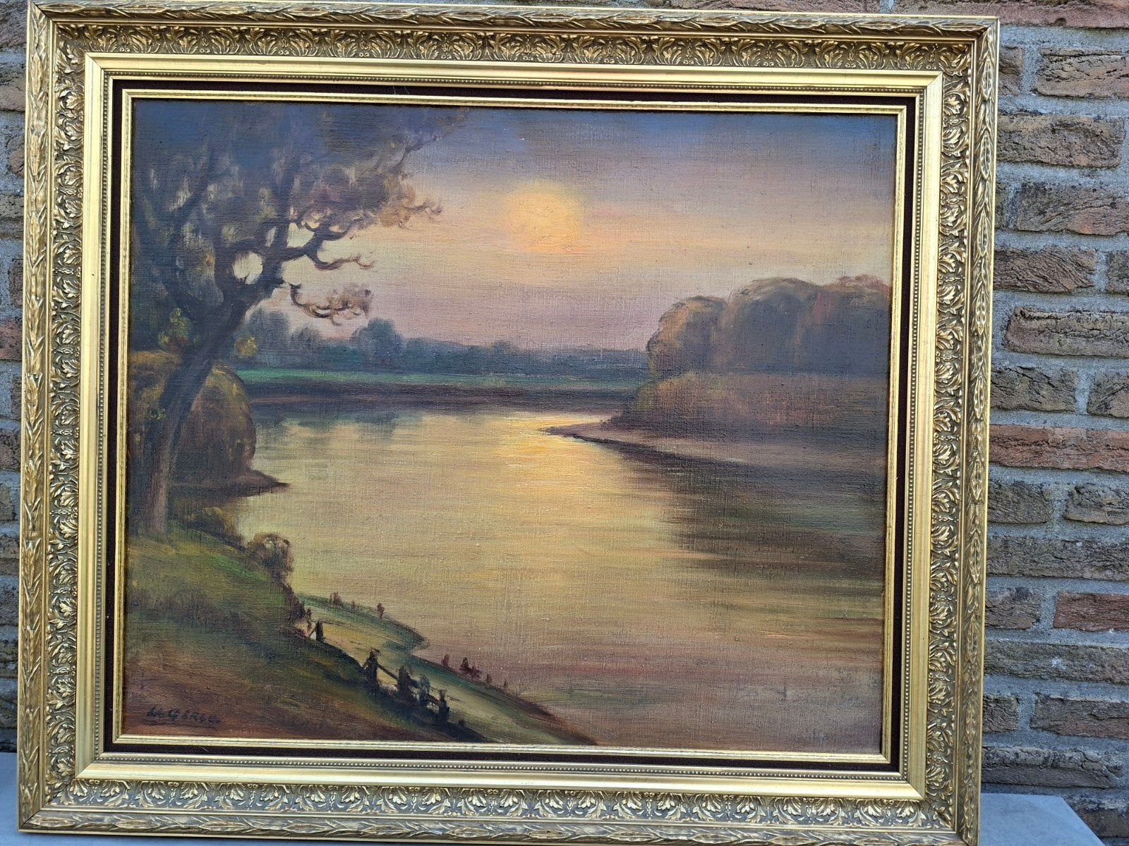 GERLO Urbain  "Zonsondergang boven de Schelde" olie op doek, Antiek en Kunst, Ophalen, Doek