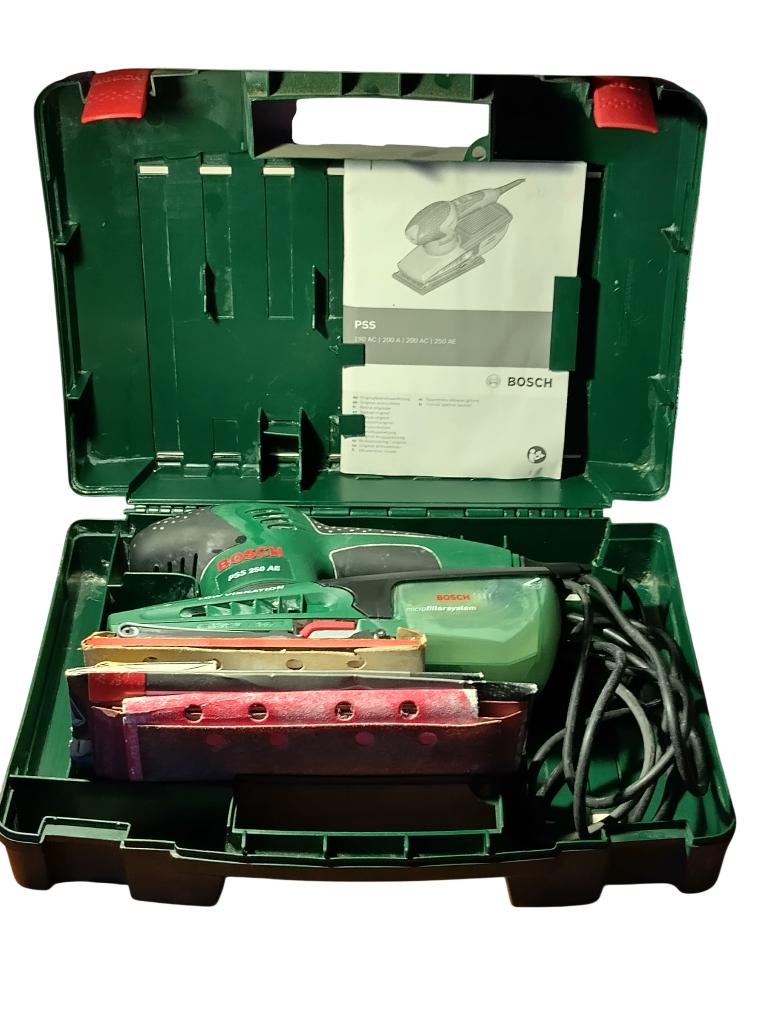 Ponceuse vibrante Bosch PSS 250 AE +papiers abrasifs (testé), Bricolage & Construction, Outillage | Ponceuses, Utilisé, Autres types
