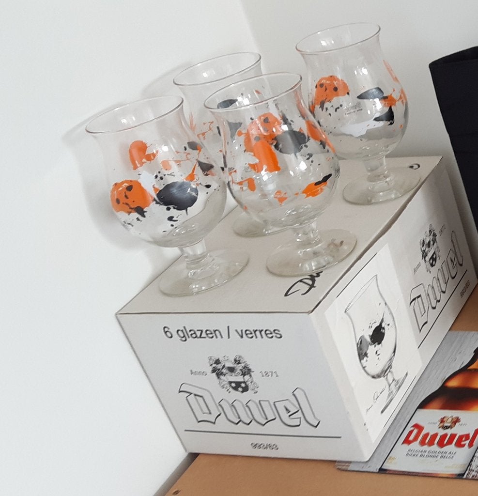 4x Duvel glas Arne Quinze - biermerk pakket van 4 glazen, Verzamelen, Ophalen of Verzenden, Nieuw, Glas of Glazen, Duvel