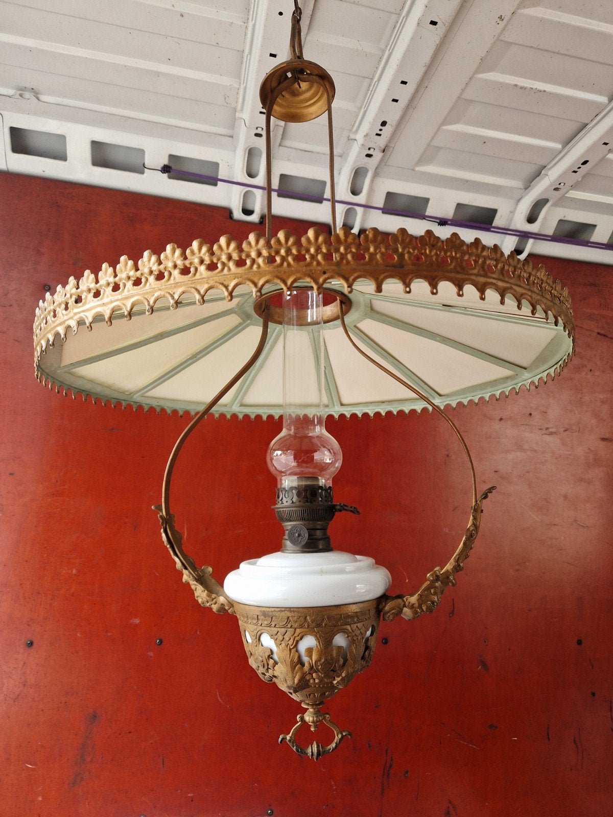 Antieke petroleum hanglamp messing Matador Brenner, Enlèvement