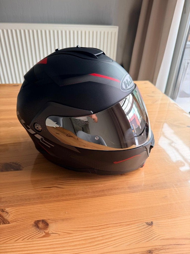 Motorhelm HJC IS-Max 2 Mat Zwart/Grijs/Rood met SENA Senhise, Motoren, Ophalen, Systeemhelm, Dames, HJC