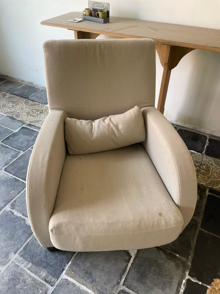 Ligne Roset zetel en poef, Ophalen, Gebruikt, 100 tot 125 cm, Stof