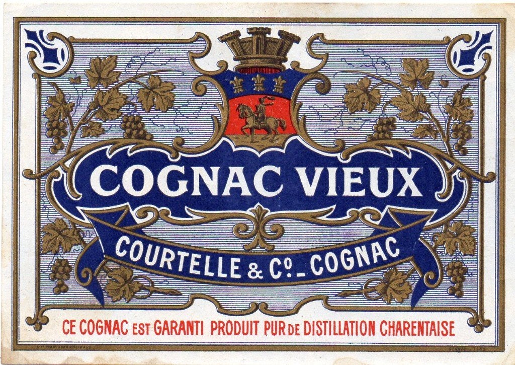 oud etiket Cognac Vieux Courtelle & Co, Ophalen of Verzenden, Overige typen