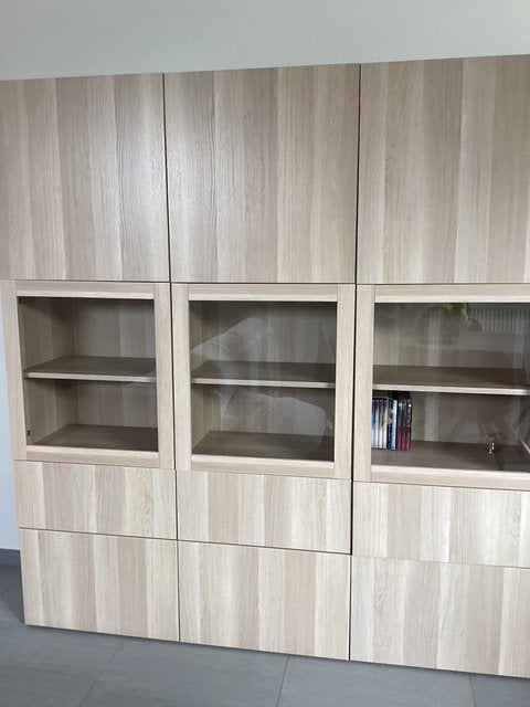dressoir met lades ,legplanken en glazen deuren, Ophalen, Eikenhout, 150 tot 200 cm, Met lade(s)