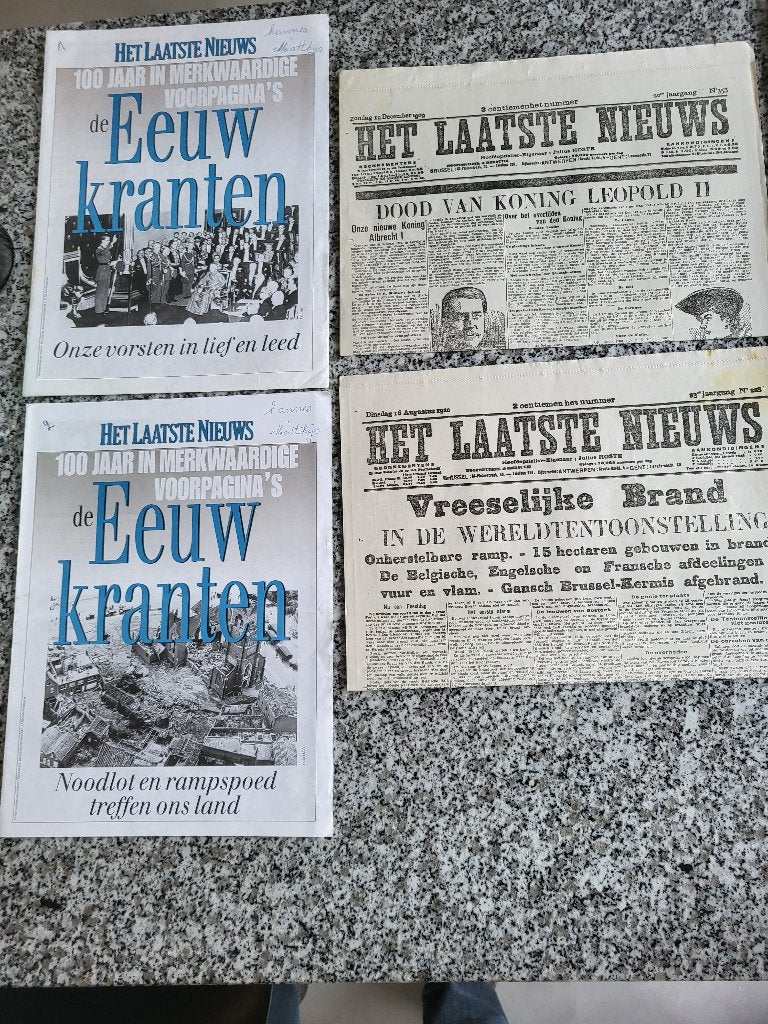 Het Laatste Nieuws, 100 jaar in merkwaardige voorpagina's, Verzamelen, Ophalen of Verzenden, Krant
