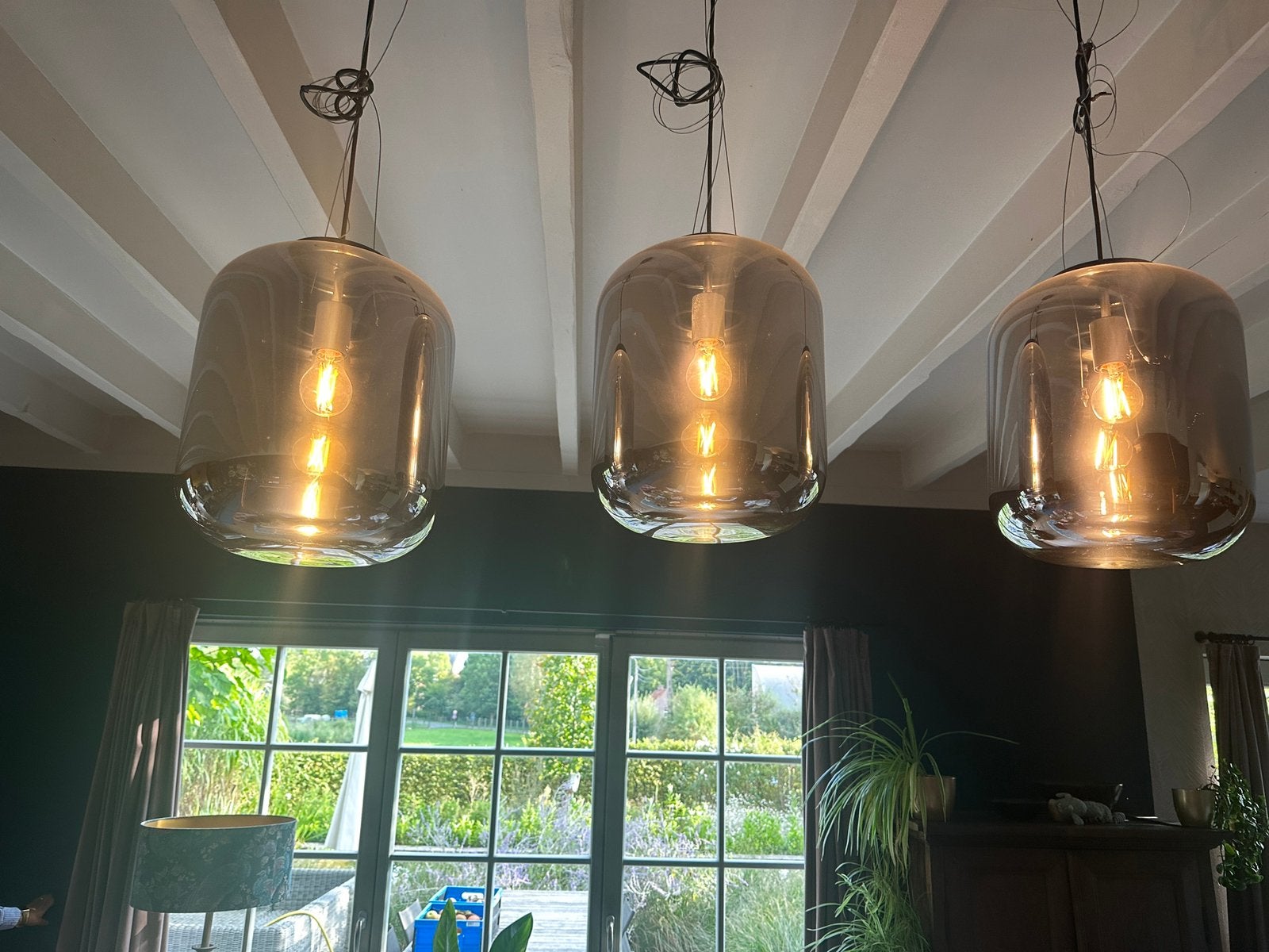 3 Hanglampen glas, Ophalen, Zo goed als nieuw, Glas