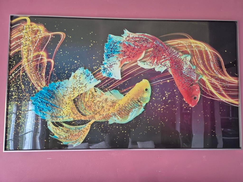 Grand tableau moderne poissons koi effet strass - 140 cm, Ophalen