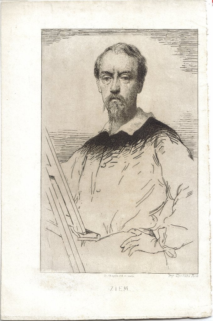 Charles Chaplin ets en droge naald "Portret Felix Ziem", Antiek en Kunst, Ophalen, 1800 - 1899, Ets, Portret