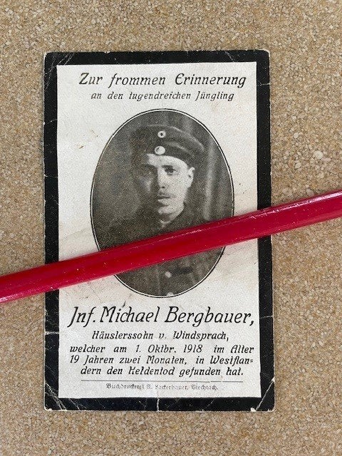 DUITS Soldaat Michael Bergbauer gesneuveld  "DE MOST" +1918, Verzamelen, Ophalen of Verzenden, Bidprentje