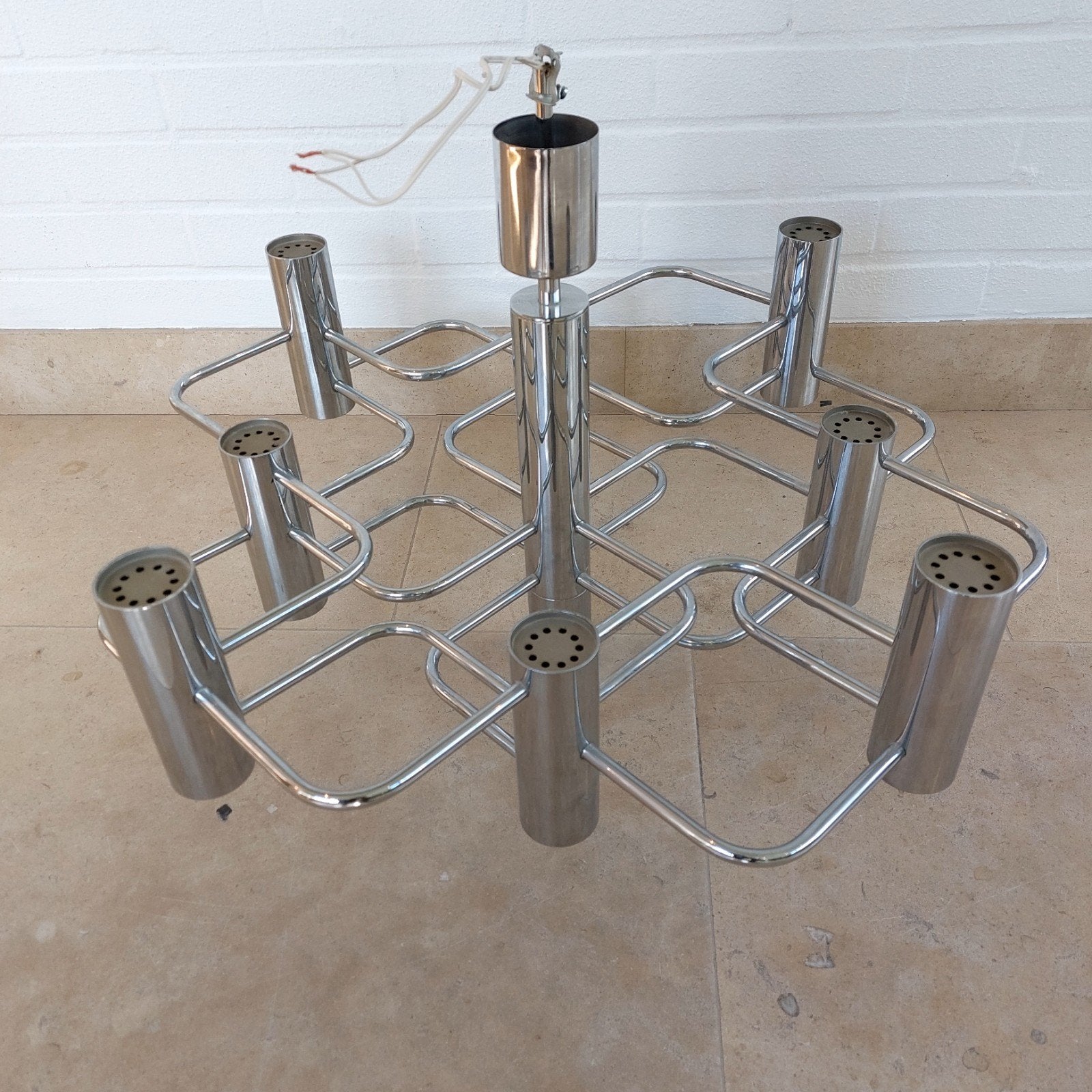 Lustre design vintage Sciolari chromé 9L | 65x65cm, Enlèvement, Métal
