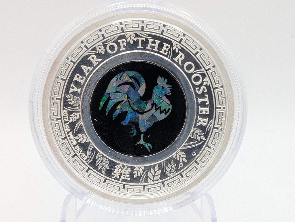 Opal Lunar Series - Year of the Rooster 1oz Silver Proof '17, Ophalen of Verzenden, Zilver
