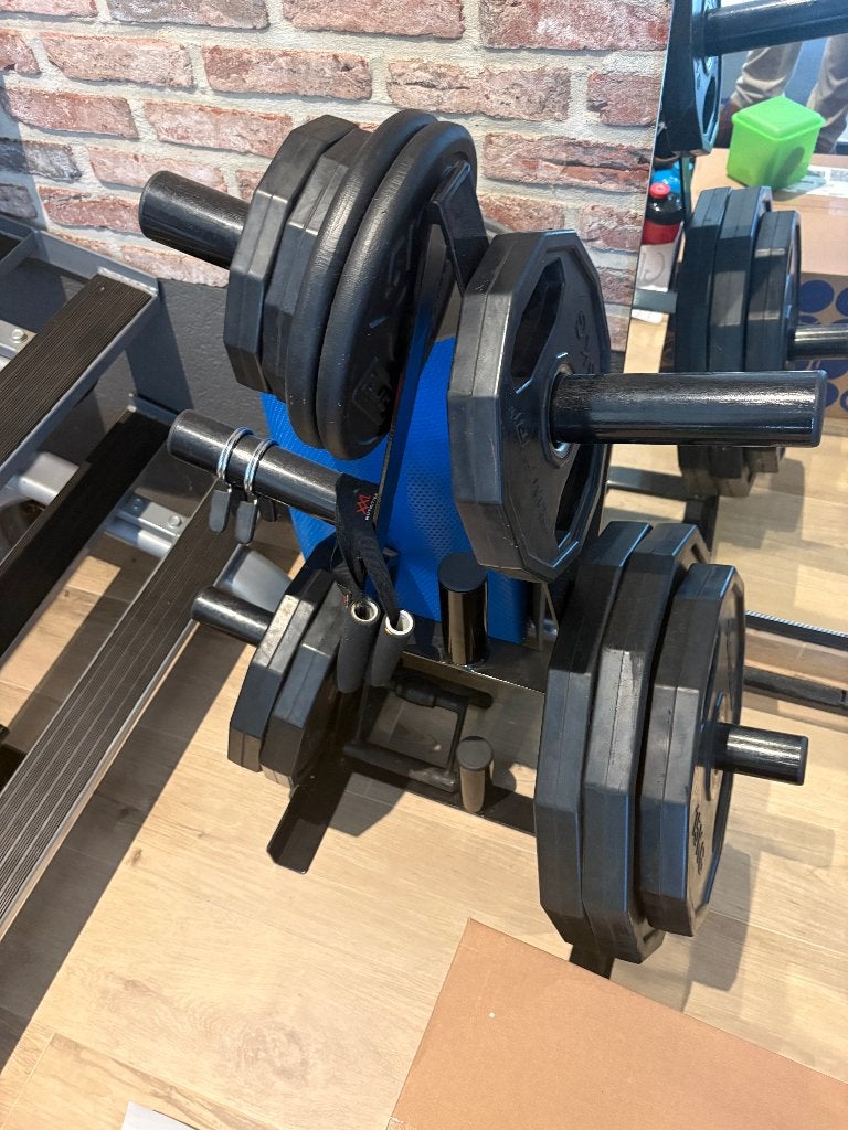 Rek voor halterschijven + inclusief aantal halterschijven, Sports & Fitness, Enlèvement, Comme neuf, Plaques d'haltères